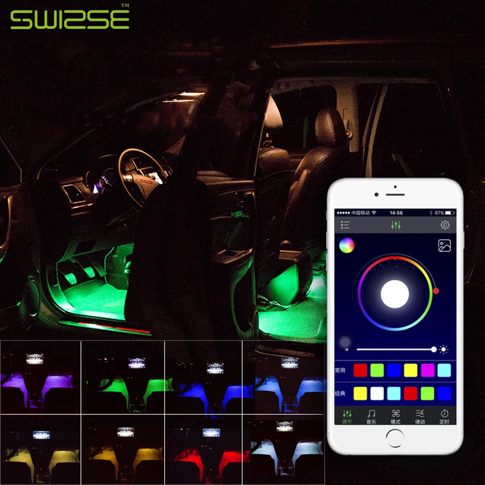 4PCS/lot APP Control RGB LED Car Atmosphere Light Auto Cigarette LED