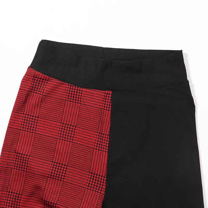 Летние Новые повседневные штаны женские красные клетчатые уличные готические лоскутные сексуальные полая пентаграмма хипстерские брюки классные штаны с высокой талией