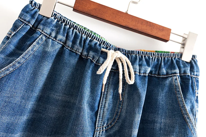 Размера плюс, повседневные джинсы, Летняя женская одежда, модные свободные джинсовые укороченные штаны с вышивкой кота, S7-1801