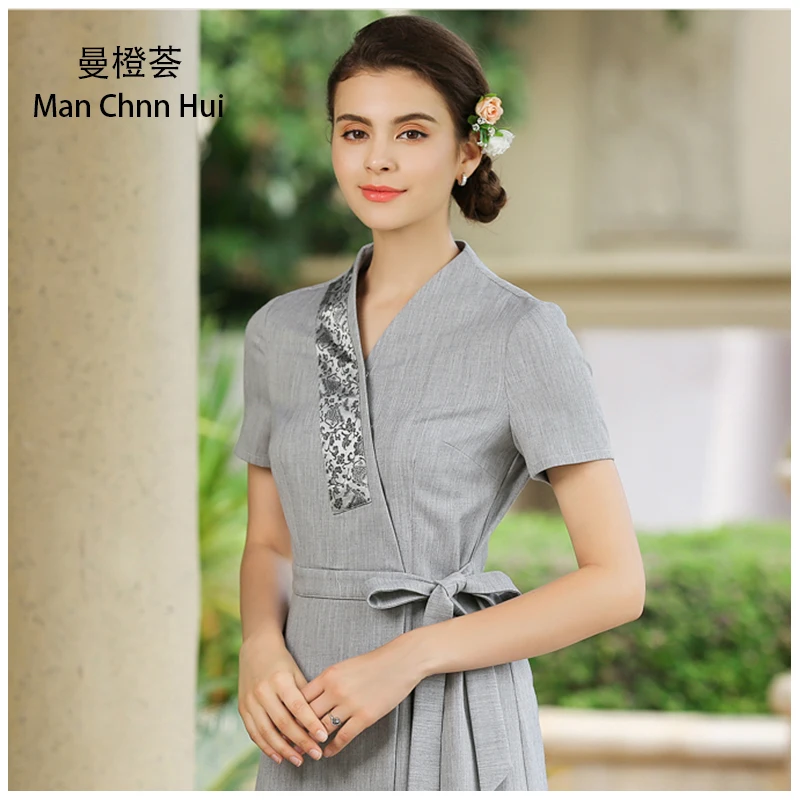 

Beauty salon Work Clothes Thai Massage Uniforms gray Nurse Uniform High Quality Uniforms Dress Spa Clothing Scrubs