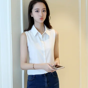 

Sexy Turn Down Collar Blouse Elegant Casual Sleeveless Fashion Women Shirt Tops