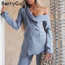 BerryGo элегантные, на одно плечо, офисные женские блейзеры, сексуальные асимметричные пуговицы, женские блейзеры для работы, повседневные осенние женские блейзеры, пальто