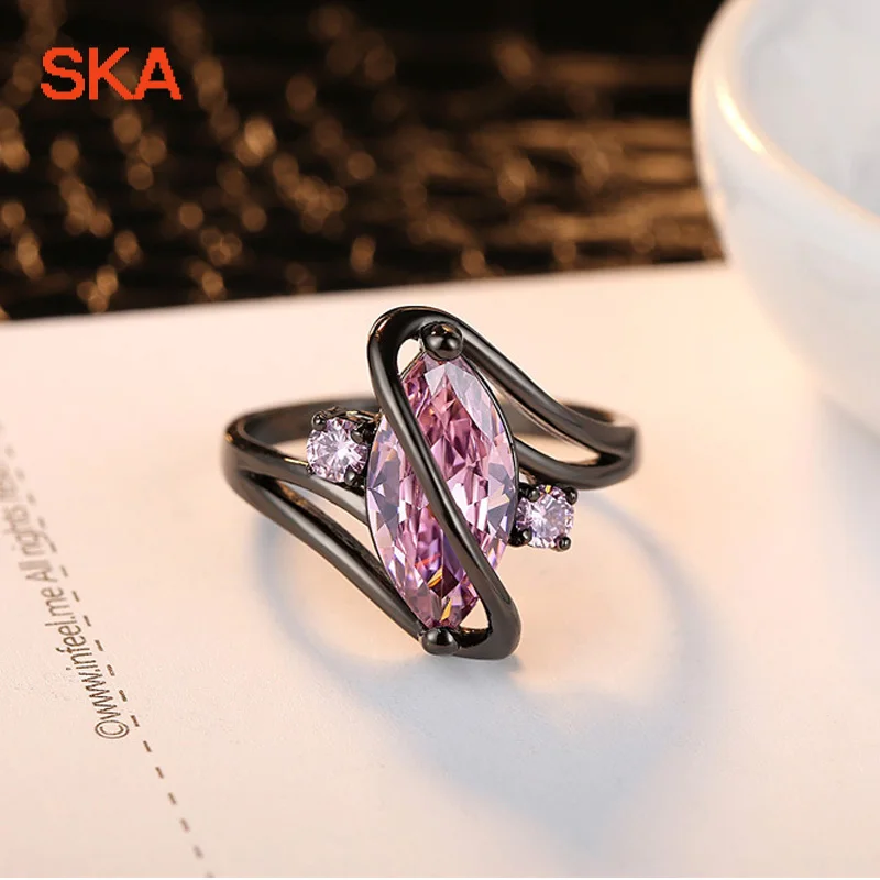 SKA Anillos Mujer Black Color Ring Women Jewellery 3 Colors AAA Zircon Personality New Design Wedding Rings For Women R35