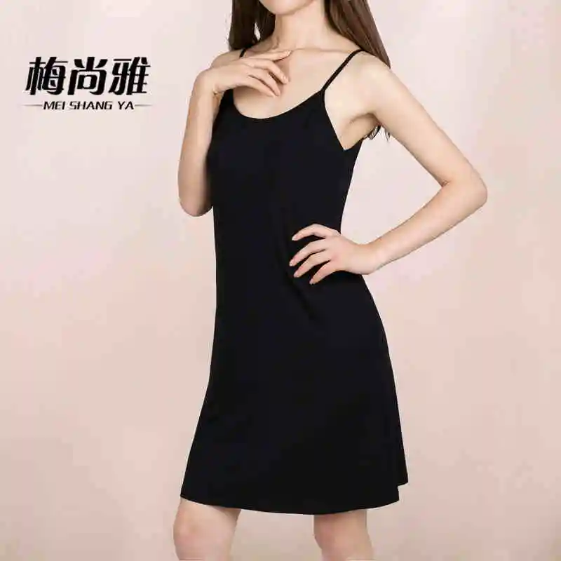 New women modal cotton spaghetti strap tank basic full slip medium long plus size 6XL tank top dress slim petticoat female