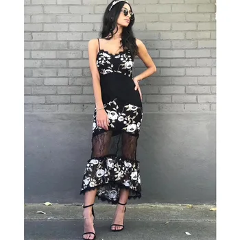 

Strap V-Neck Embroidery Lace Bandage Dress Elegant Women Fashion Celebrity Party Sexy Women Black Dresses