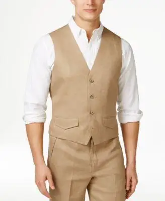 New Arrival Linen Mens Waistcoats Champagne Khaki Male Vest For