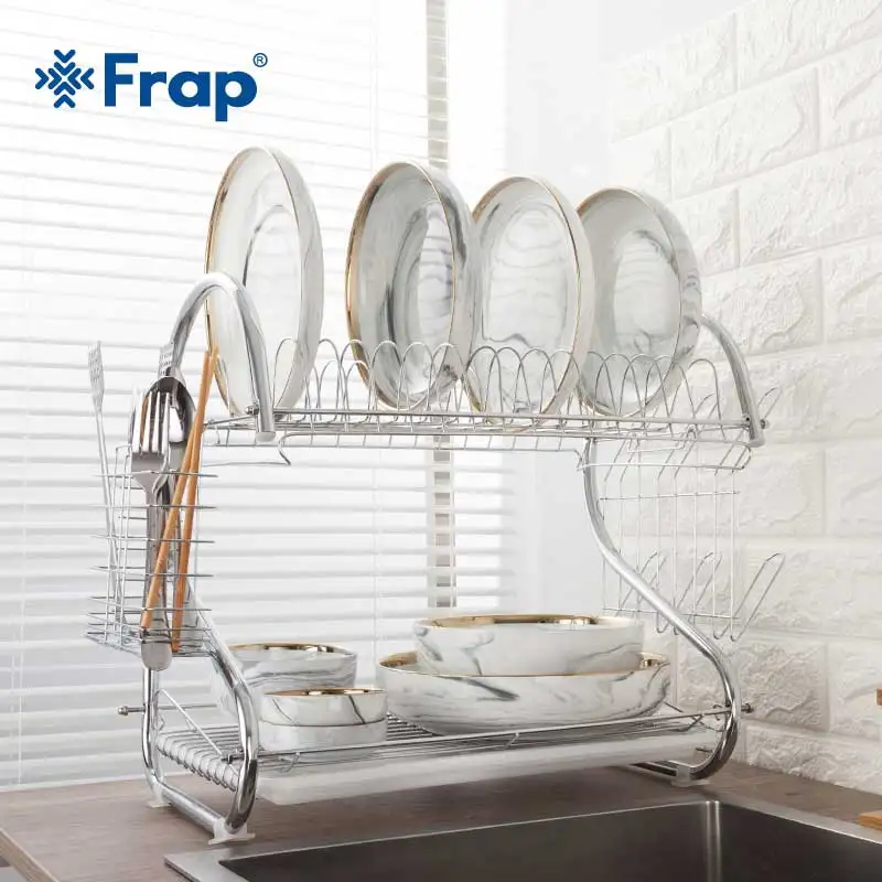 

Frap Rack Organizer Holder Iron Chrome Multifunction Bowl Plate Dish Cup Cutler Drainer Storage Shelf for Kitchen Storage Tool