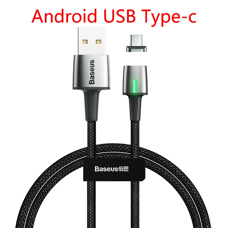 Магнитный usb-кабель для зарядки iPhone samsung huawei oneplus xiaomi быстрое зарядное устройство для apple светильник с разъемом микро usb кабель type c светодиодный - Цвет: usb Type-c Black