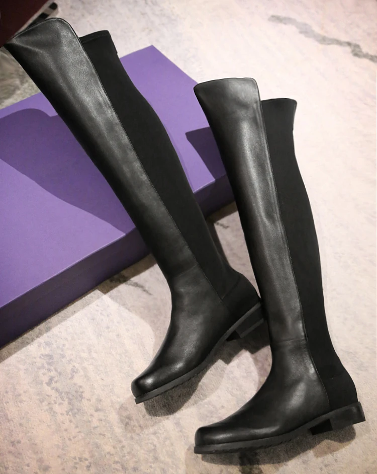 flat elastic knee high boots