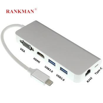 

Rankman USB C to Gigabit RJ45 Lan HDMI VGA Type C USB 3.0 Adapter for MacBook Samsung S8 Dex Huawei P20 Projector TV Monitor