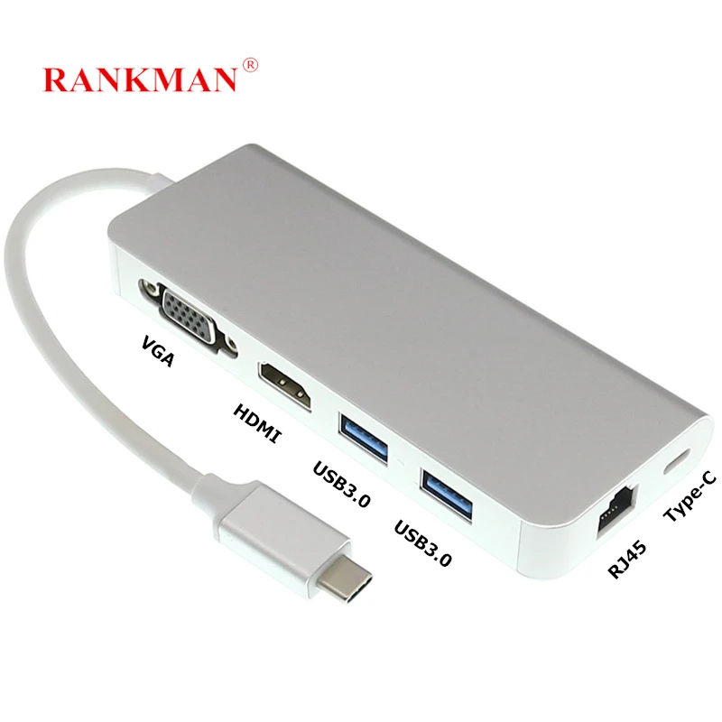 Ранкман тип-c USB C к адаптер HDMI VGA гигабитная сеть USB-C USB 3,0 конвертер кабель для MacBook Galaxy S8 huawei P20