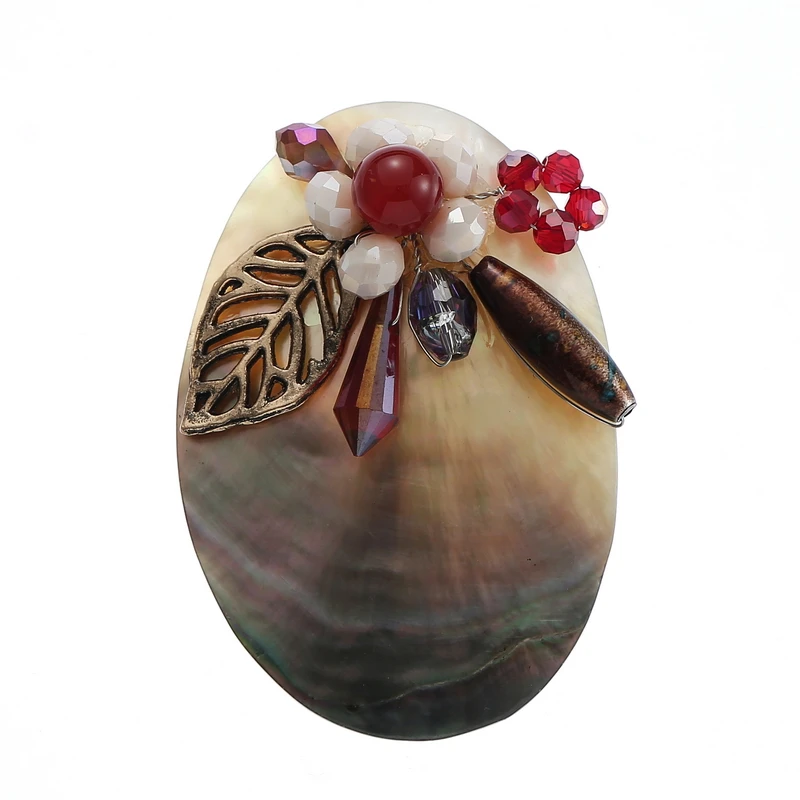 TDQUEEN Shell Brooch Pin Vintage Natural Stone Crystal Beads Big Shell Flower Broches Corsage Women Wedding Pins and Brooches 3