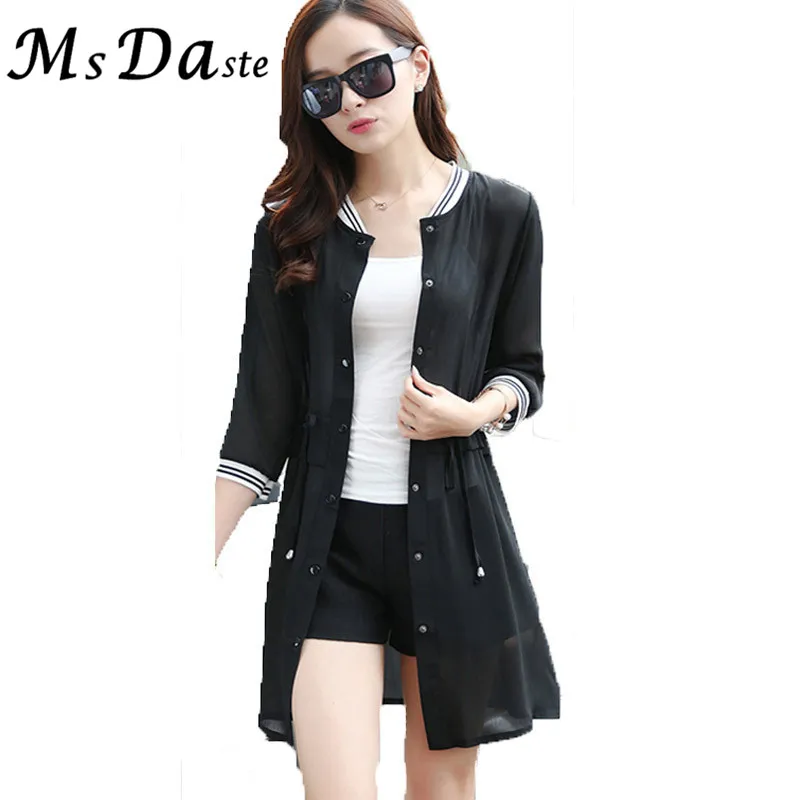 lower price 2018 Chiffon Baseball Jackets Women Summer Fashion Plus Size Vintage Kimonos Coats Cardigan Jaqueta