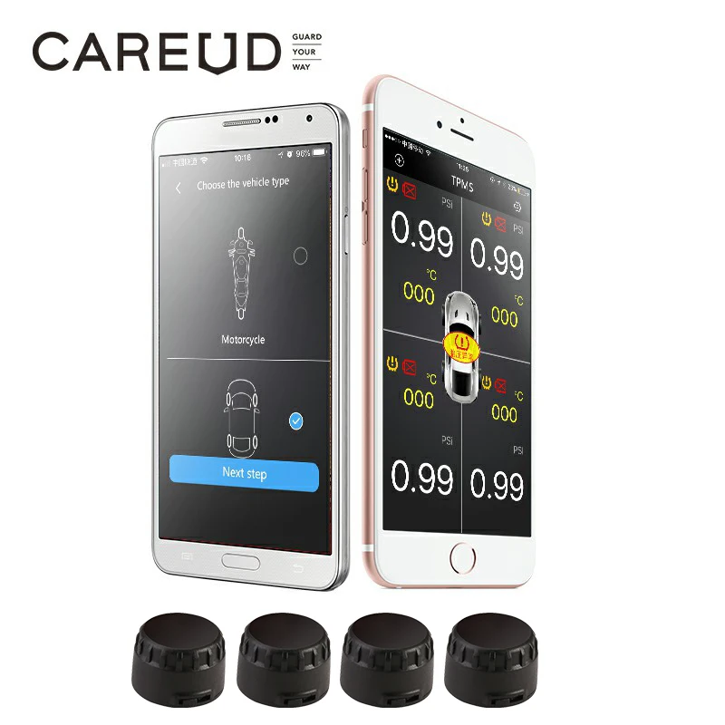 

CAREUD universal Tpms car Tire Pressure Monitor Bluetooth Monitoring System TPMS Mobile Phone APP Detection 4 External Sensor