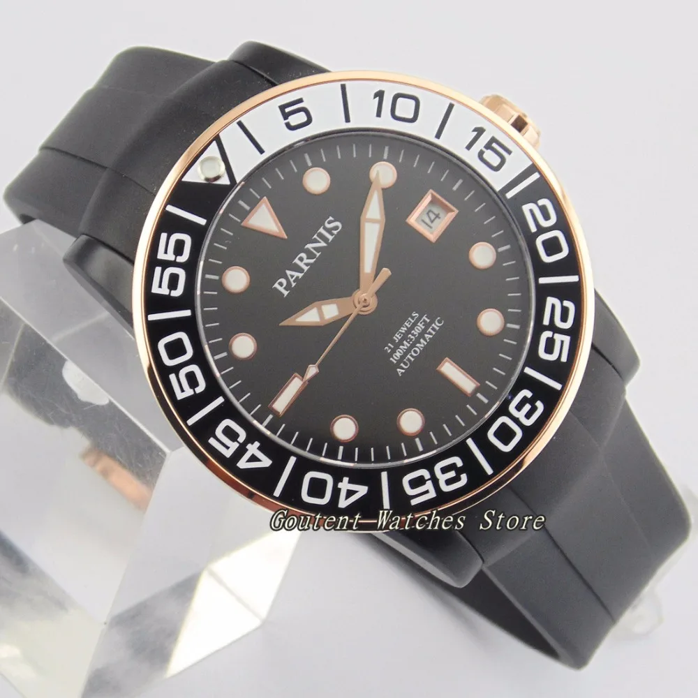 

42mm Parnis Date Miyota Black Dial Watch Sapphire Glass Automatic Men's Wristatch