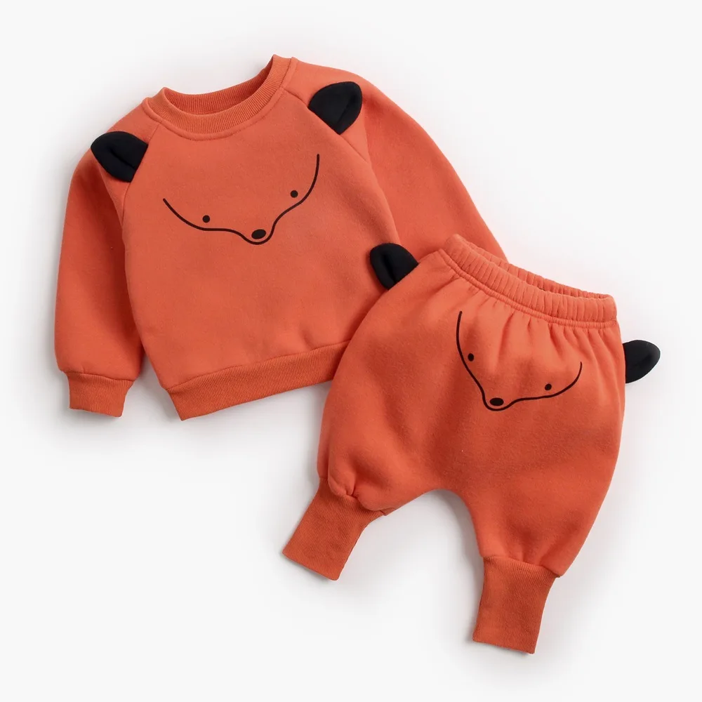 Комплекты для малышей одежда для малышей осенне-зимний бархатный свитер для малышей комплект со штанами из хлопка с героями мультфильмов для мальчиков и девочек из двух предметов - Цвет: 8163-8165-FOX