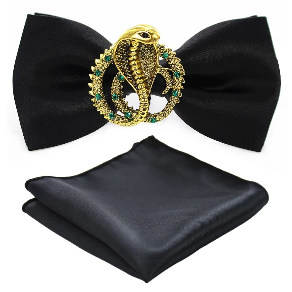 

JEMYGINS Original Metal Golden snake Two Layer Neck Bowtie Solid Bow Tie Men's Fashion Adjustable Bowtie Pocket Sqaure Box Set