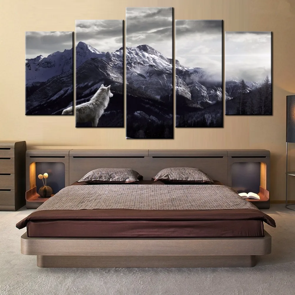 5 pieces Wall Art Picture HD mountains for living room printed on