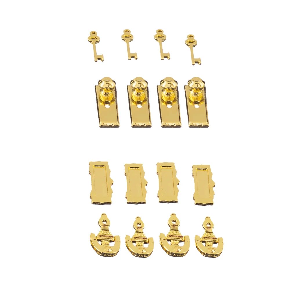 8Set 1/12 Scale Dollhouse Miniature Brass Handles Keys Set Door Knob Fittings & Knocker Mail Slot Letter Box