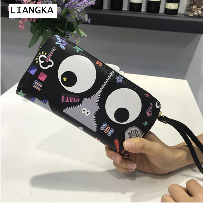 

LIANGKA Fashion PU Leather Graffiti Long Wallet Women Eyes Cartoon Printed Card Holder Teen Girls Cluch Money Bag
