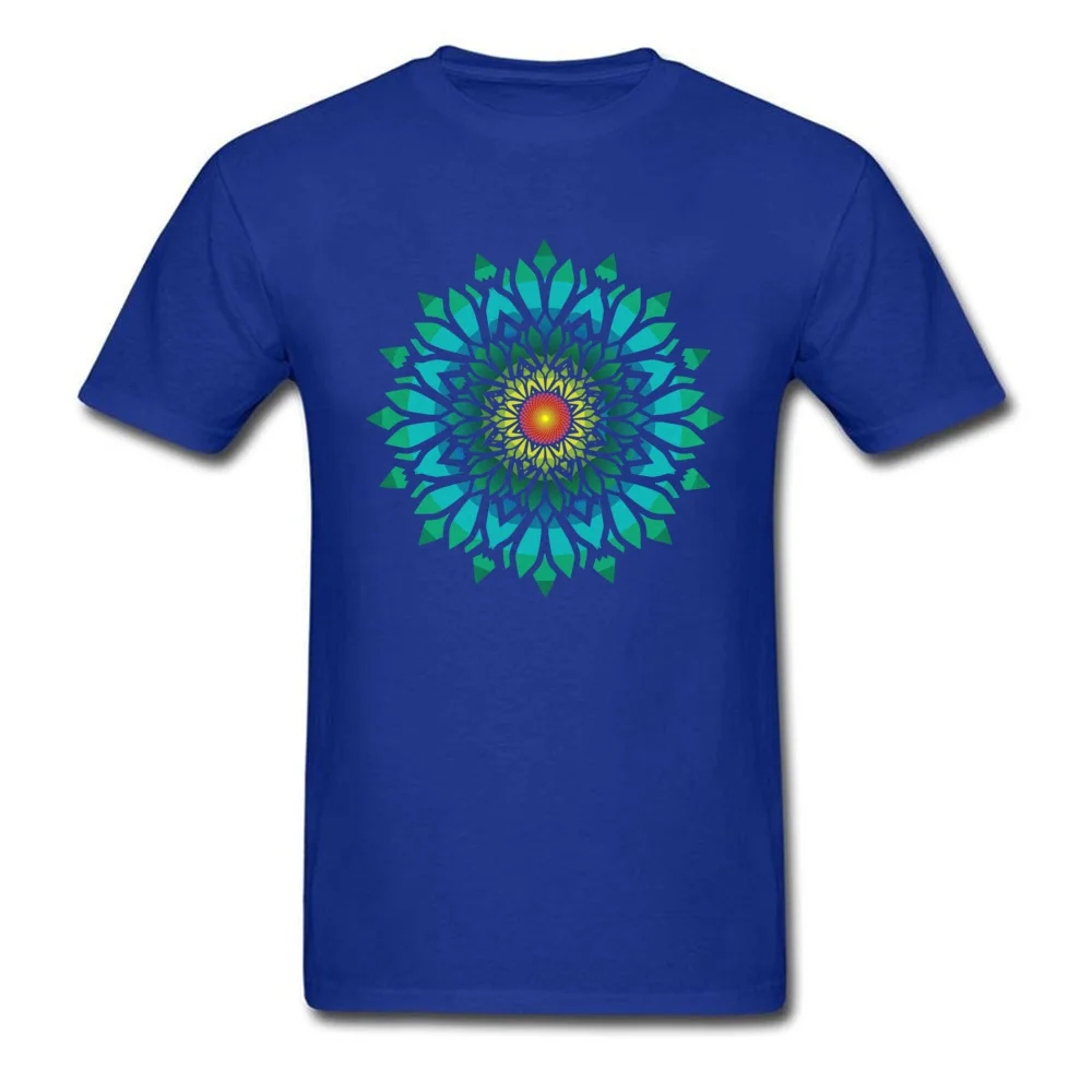 All Cotton Male Short Sleeve Blooming Sun Flower Mandala Top T-shirts Custom Tops Tees Fitted Casual O-Neck T Shirt Blooming Sun Flower Mandala blue