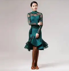 Мода 2017 г. зеленые женские Костюмы для латиноамериканских танцев платье Костюмы для латиноамериканских танцев Танцы костюмы конкуренции