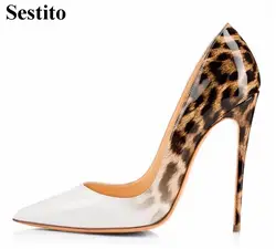 Пикантные острый носок с леопардовым принтом на высоком каблуке вечерние черные женские туфли-лодочки супер высокие шпильки 11 см без
