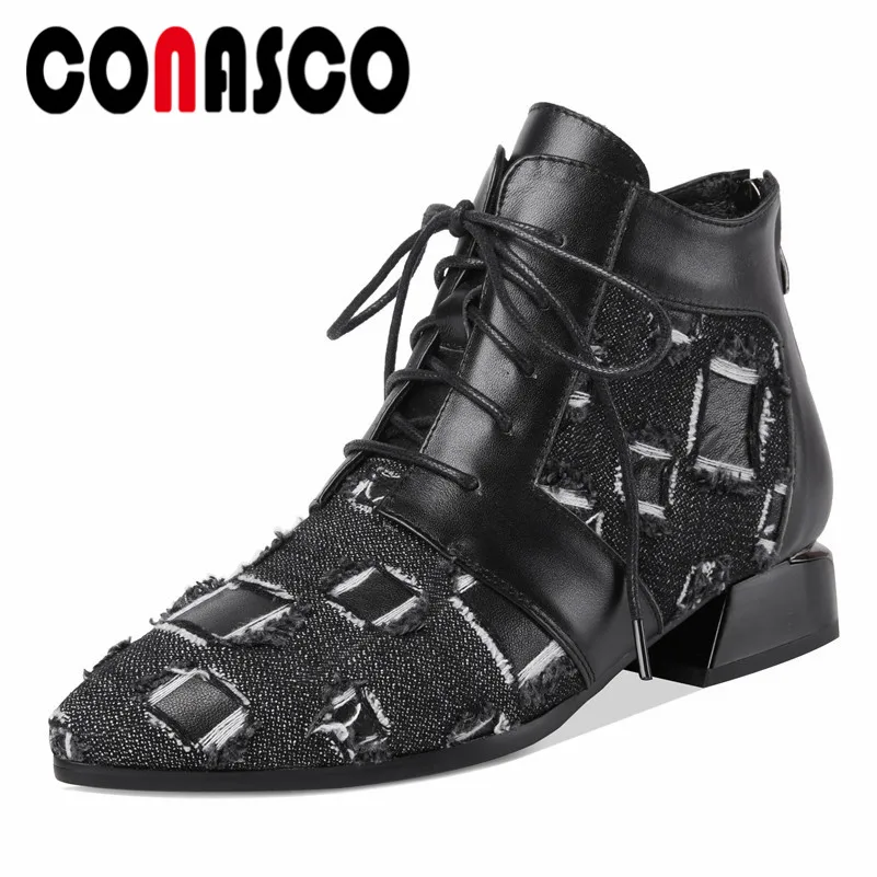 

CONASCO New Sexy Women Pointed Toe Autumn Winter Martin Shoes Woman High Heels Lace Up Party Club Basic Boots Motorcycle Boots