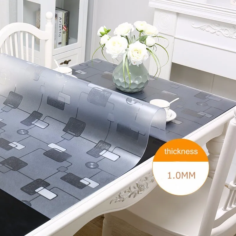 LDAJMW Modern PVC Transparent Waterproof Tablecloth Kitchen Table Cover Waterproof Soft Glass Pattern Kitchen Tablecloth 1.0mm