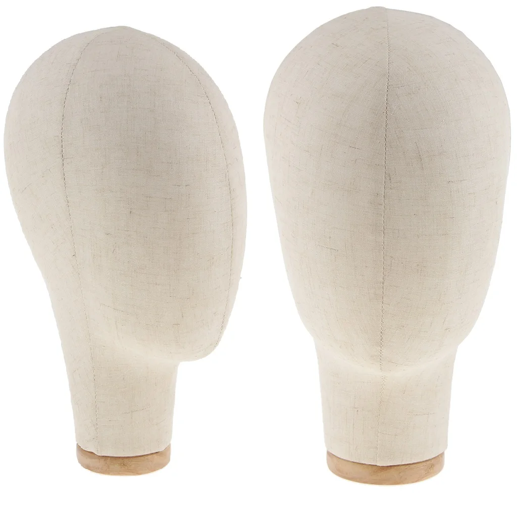 2 Mannequin Cork Canvas Block Head Wigs Cap Making Display Holder 21'' Beige