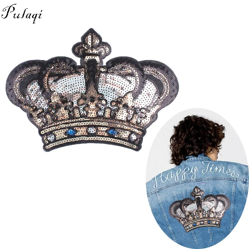 

Pulaqi Mermaid Crown Iron On Patches Sequin Embroidered Patches For Clothes Sticker On Badges Backpacks Decoration Accessories F