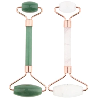

2pcs Double Heads Natural Jade Stone Facial Massage Roller Wheel Neck Massager for Women Daily Life