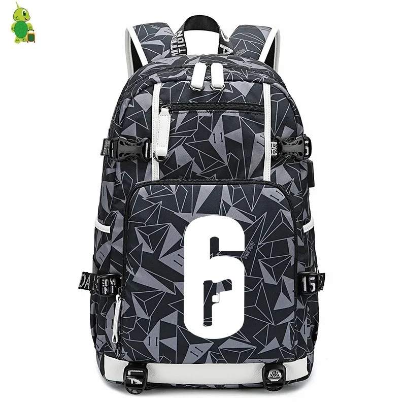 Игровой рюкзак Tom Clancy's Rainbow Six Siege, рюкзак для ноутбука, школьные сумки для девочек и мальчиков-подростков, большая светящаяся дорожная сумка через плечо
