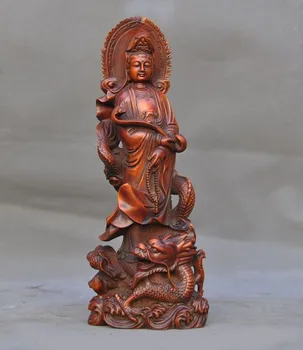 

christmas Chinese boxwood wood carved dragon ruyi Quan yin Kwan-yin Guan Yin buddha statue New Year
