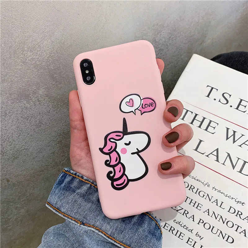 

Pink Unicorn Phone Case for iPhone X XS XR Max Cute Love Soft Silicone Shell Capa for iPhone 6 7 8 plus Waterproof Cover Fashion