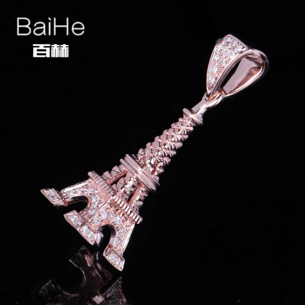 Baihe SOLID 14 К розовое золото(au585) 0.2ct CERTIFIED H/SI круглый цельнокроеная из натуральной бриллиантами свадебные Для женщин Мода Талисманы