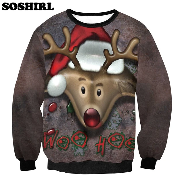 SOSHIRL Christmas Elk Loose Casual Pullover Tracksuits