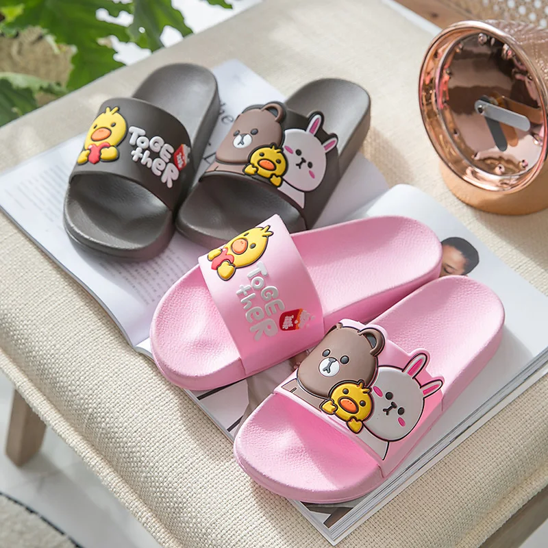 Тапочки с рисунками из мультфильмов женские сандалии шлепанцы рисунком медведя
