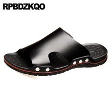 Водонепроницаемый надевать синий слайды плоские повседневная домашние тапочки черный размер 46 желтый Мужские сандалии кожаное лето воды 47 воздухопроницаемый хороший