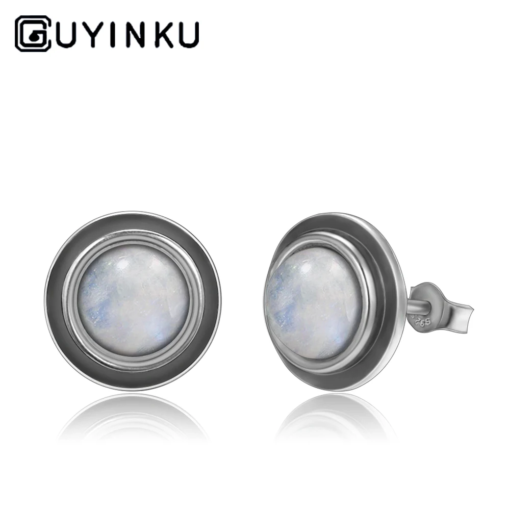 

GUYINKU 925 Sterling SilverJewelry EarringsFashion Boutique 5MM Round Natural Moonstone Earrings Engagement Party Wholesale