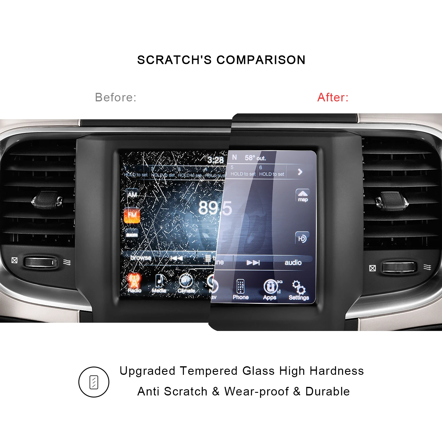 RUIYA автомобильный gps-навигатор, анти-синий светильник, закаленное стекло, защитная пленка для экрана Dodge Ram 1500, 8,4 дюймов, центральный сенсорный экран