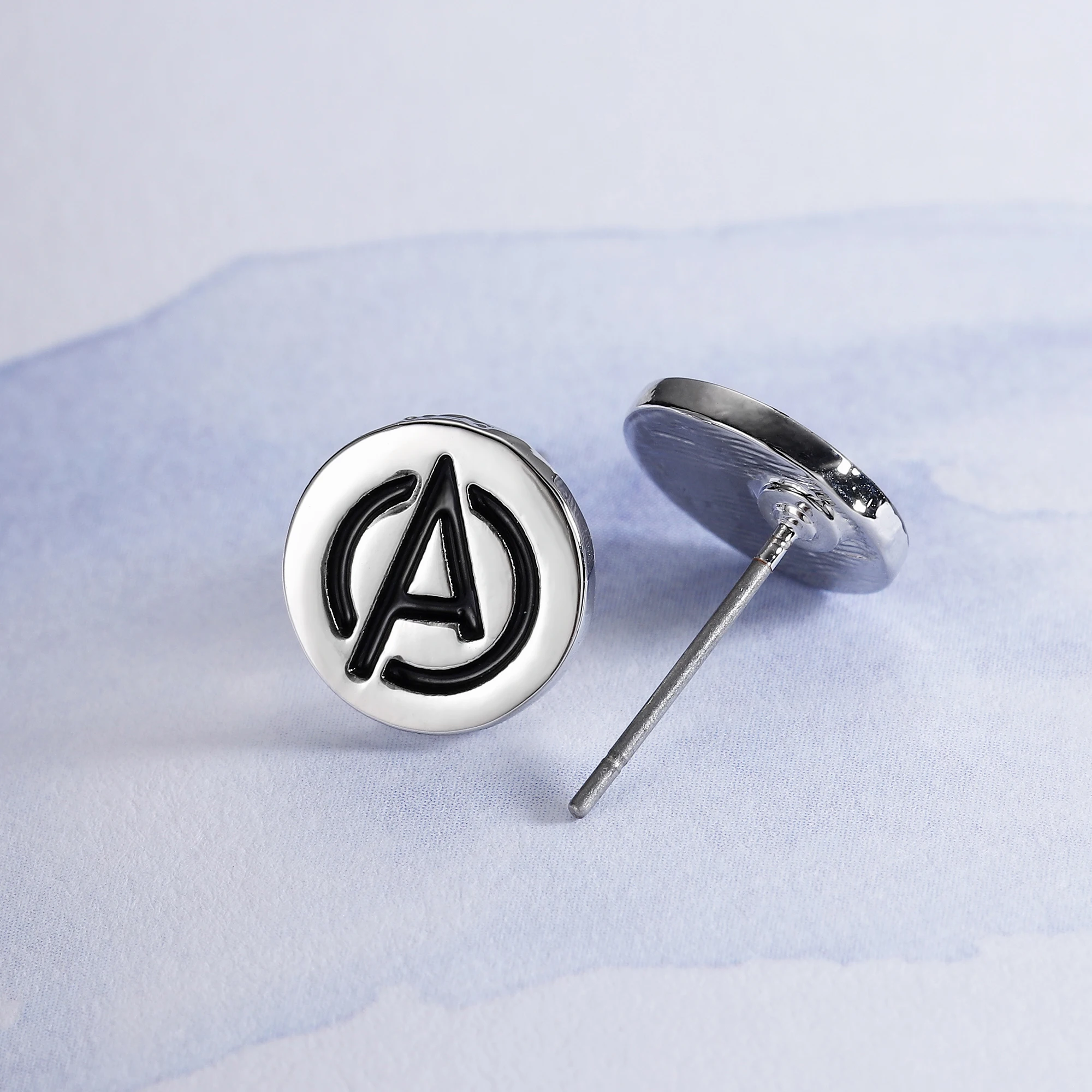 The Avengers Earrings Silver Small Stud Earrings Mavel Earrings Jewelry Girl Gift Black Enamel Letter "A" Earrings for Woman