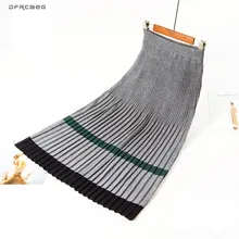 Лоскутная полосатая трикотажная плиссированная юбка для женщин Осень Зима Высокая талия ретро Длинная женская юбка макси Миди Юбка Saia