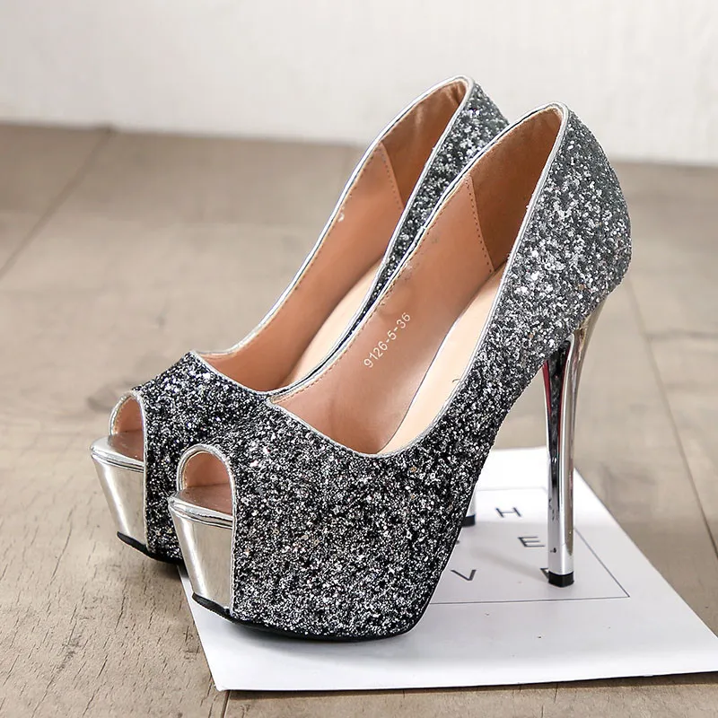 2019 Platform Heels Shoes Woman Gold Silver Peep Toe Pumps Women Shoes Wedding Shoes Bridal high Heels ladies shoes talon femme