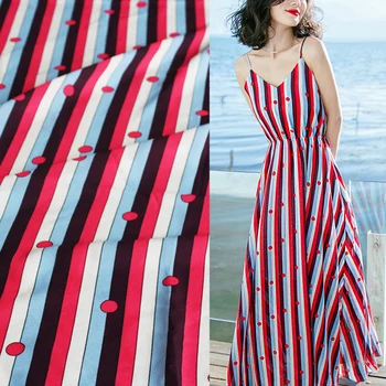 

Imorted fashion stripe chiffon fabric soft thin comfortable cloth tissue for women long beach dress, patchwork by meter