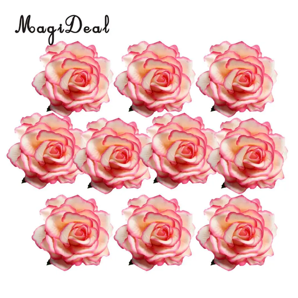MagiDeal Beautiful 10Pcs Artificial Silk Rose Buds Flower Head DIY for Wedding Dress Enterpiece Embellishments Craft 10 Colors