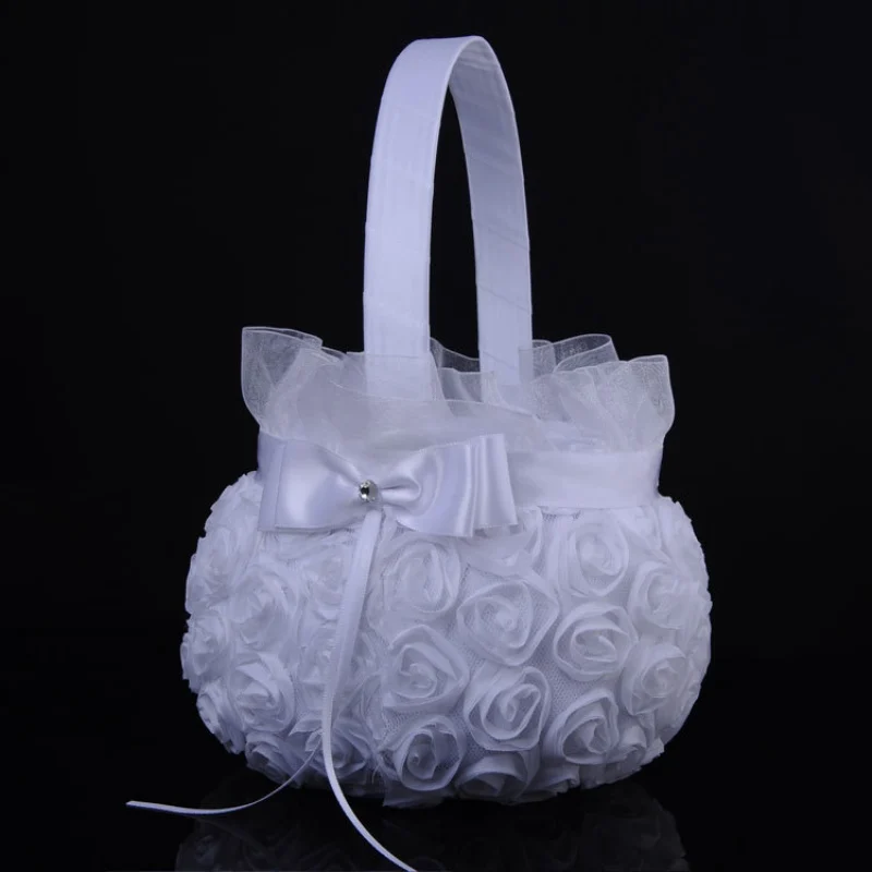

Simple Bowknot Wedding Basket Flower Child Handle Small Flower Basket Wedding Decoration Baskets