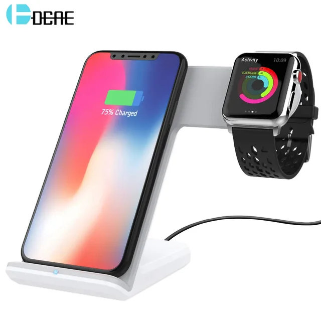 Best Price DCAE 10W Qi Wireless Charger For iPhone X 8 Plus 2 in 1 Fast Charging Pad Holder For Apple Watch iwatch 3 2 1 For Samsung S9 S8
