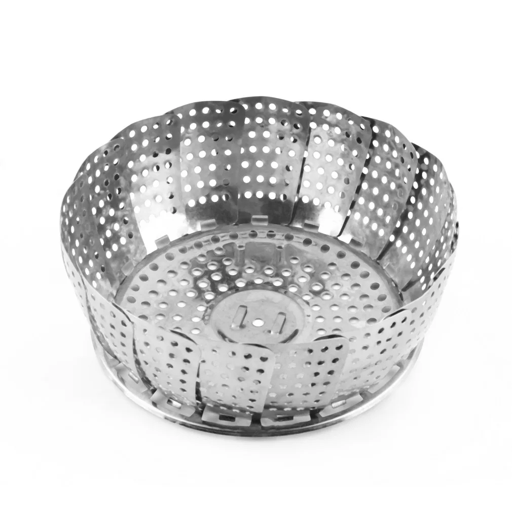 

1PCS Stainless Folding Mesh Food Vegetable Egg Dish Basket Cooker Steamer Strainer Basket Cooker Bowl Expandable Kitchen Tool