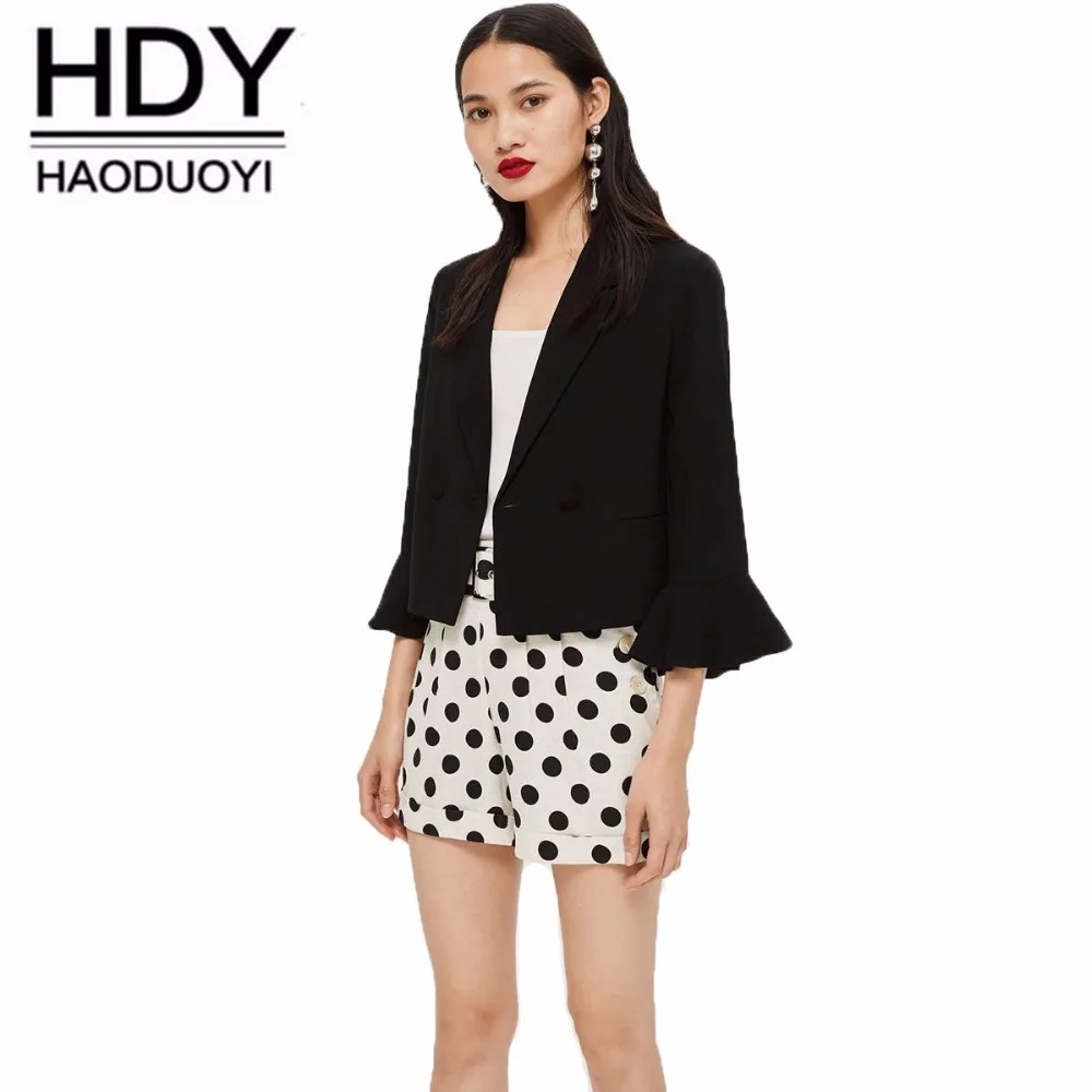 Haoduoyi 2018 новый простой костюм профессиональный одной кнопки семь точка-точка рукавом трепал декоративные однотонные повседневные Модные